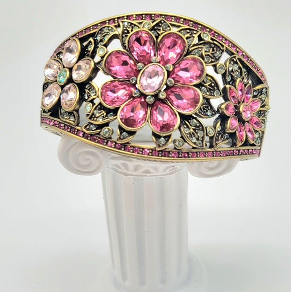 Heidi Daus Pink Hinged Flower Statement Cuff with Swarovski Crystals - Picture 5 of 14